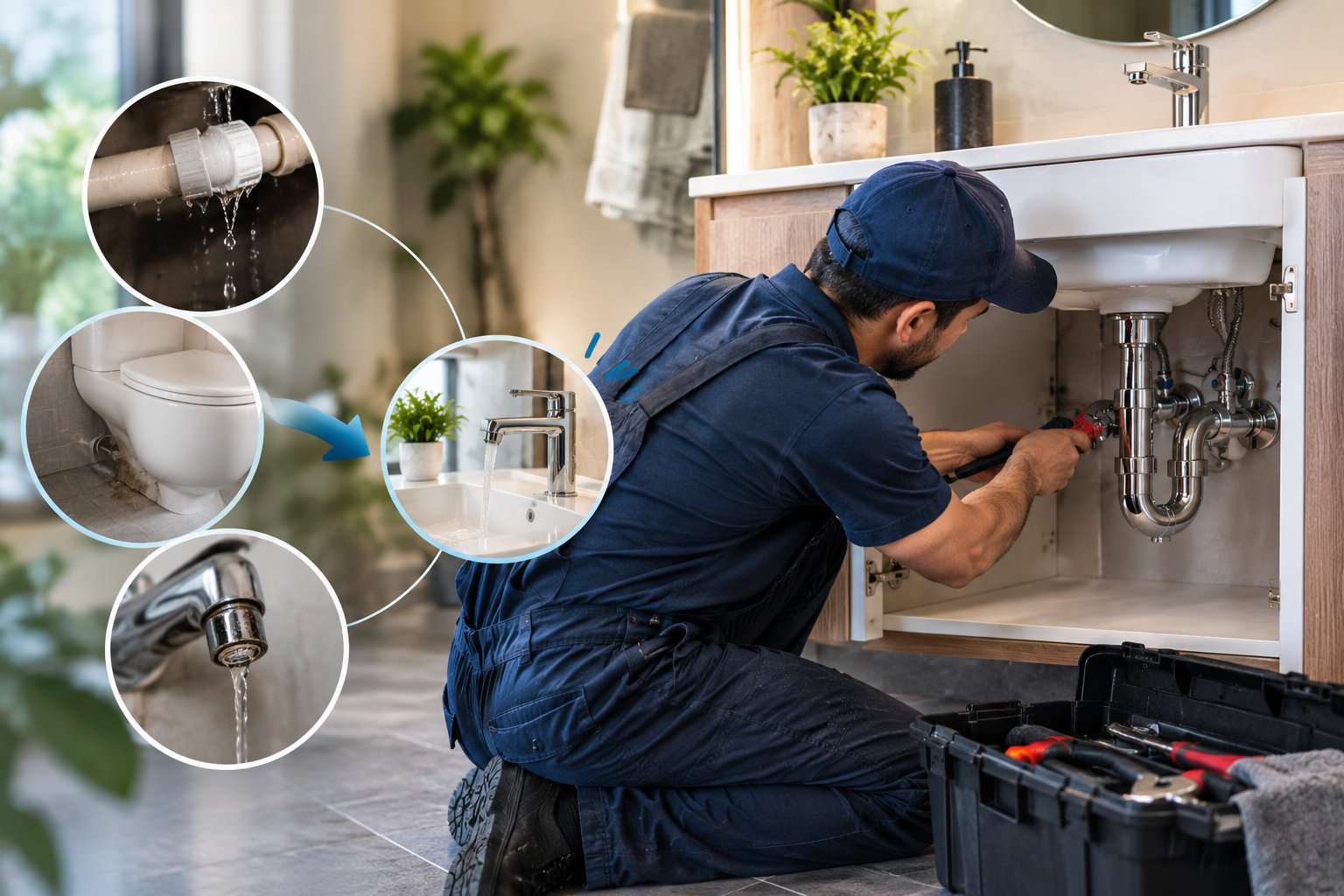 Plumbing professional carrying out service work